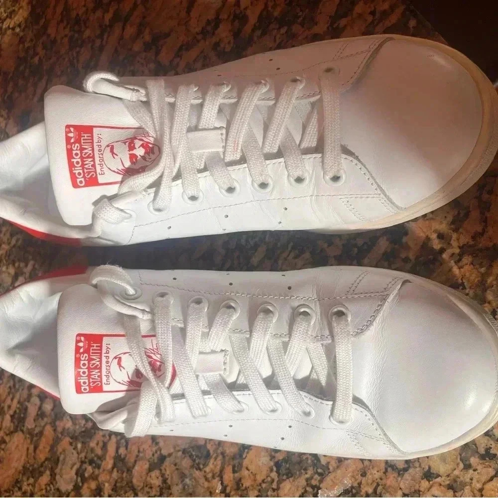 Mens Red Adidas Stan Smith - Picture 5 of 13